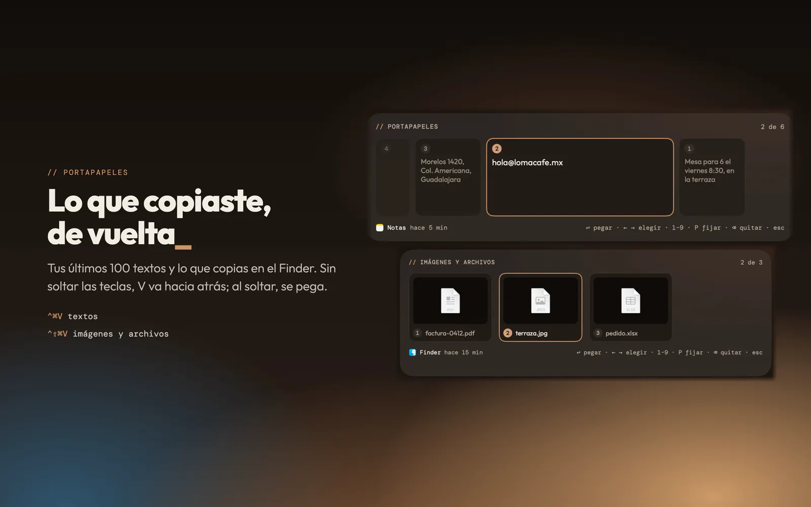 El historial de lo copiado en MochaFiles: textos, imágenes y archivos