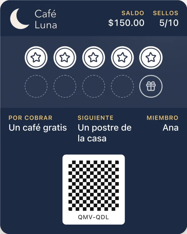La tarjeta en Apple Wallet con un café gratis por cobrar